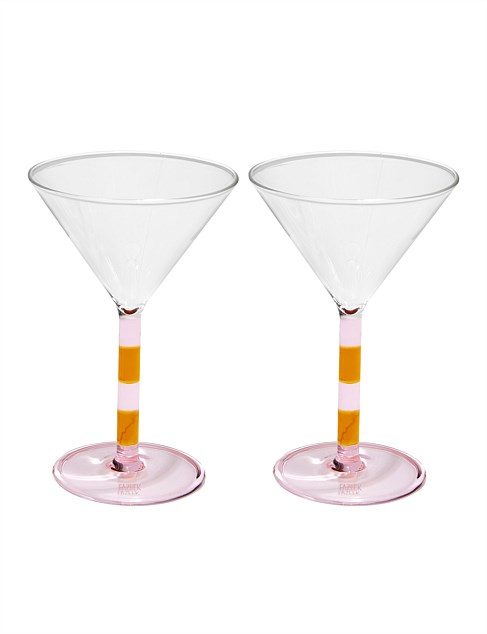 Stripe Martini Glasses - Set of 2. Pink + Amber