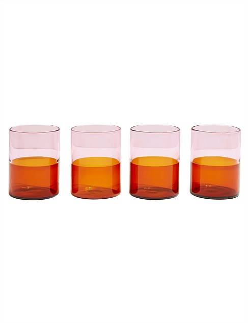Two Tone Glasses - Set of 4. Pink + Amber