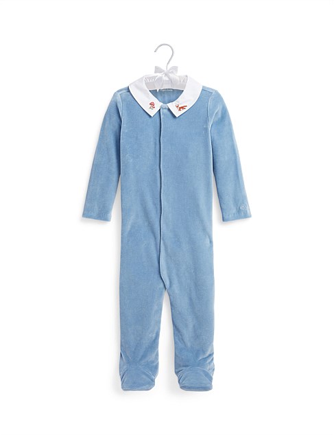 Embroidered Velour Footed Coverall (3-9 Months)