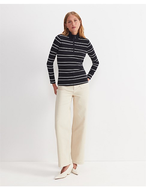 LUCY STRIPE ZIP FUNNEL NECK