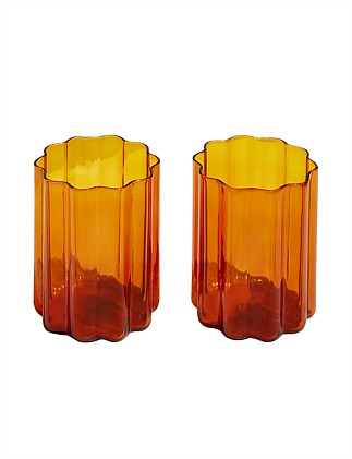 Wave Glass Set of 2 in Amber