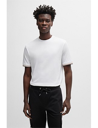 Cotton-jersey T-shirt with signature-stripe cuffs