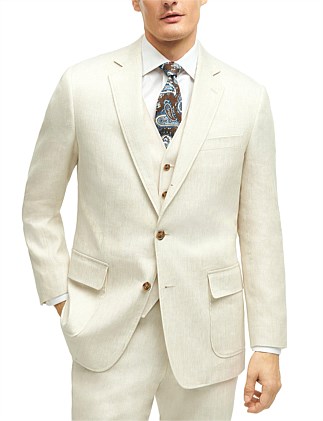LINEN COTTON HERRINGBONE SUIT JACKET, REGULAR FIT