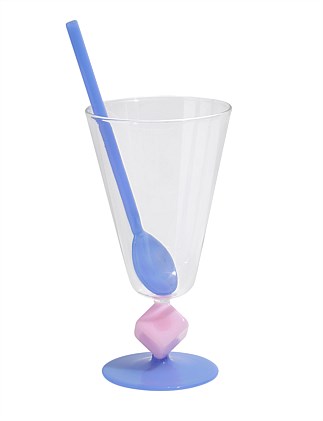 Cube Sundae Glass and Spoon Pink Blue