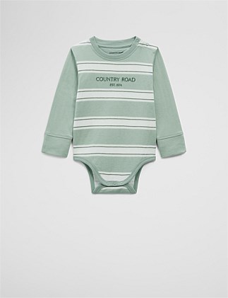 Organically Grown Cotton Spliced Logo Long Sleeve Bodysuit