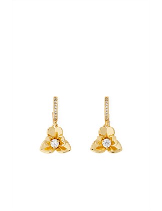 PRECIOUS PANSY PAVE DROP HUGGIE HOOP EARRINGS