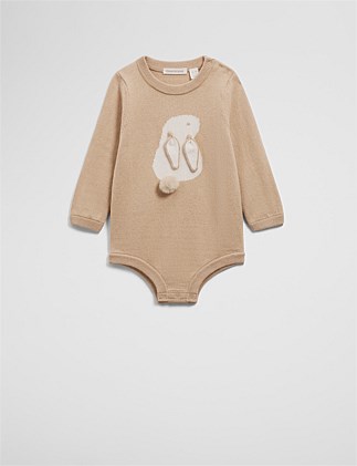 Organically Grown Cotton Blend Knit Bunny Bodysuit