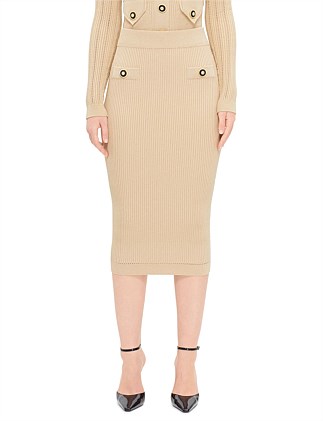 2 PKTS BUTTONED KNIT MID SKIRT