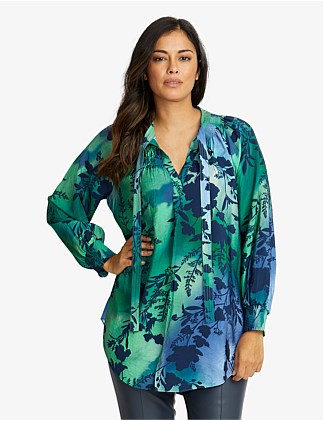 AURORA VISCOSE BLEND TIE NECK TUNIC BLOUSE