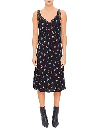 Lisa Lace Detail Slip Dress Floral Black