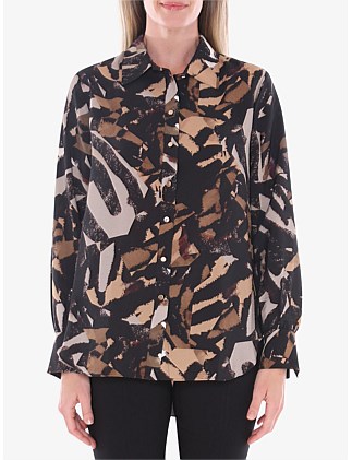 ZAMBIA PRINT VISCOSE BLEND BUTTON THROUGH SHIRT