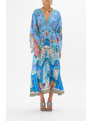 WAISTED DRESS WITH KIMONO SLEEVE