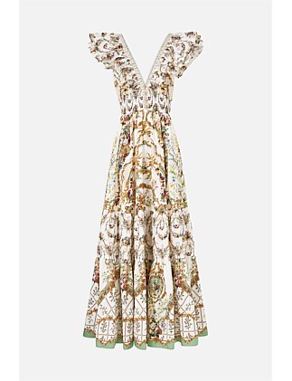 TIERED DRESS WITH NECK FRILL